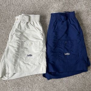 AFCO Mens Fishing Cargo Shorts LOT Size 30 Beige Navy Blue Nylon Outdoor Summer